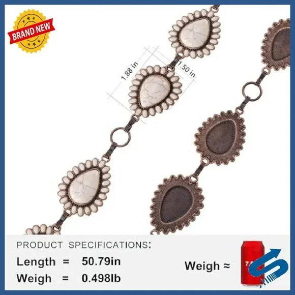 Large Western Concho Metal Belt Adjustable Chain Lobster Clasp - Picture 5 of 8